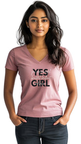 Female Tailored V-Neck T-Shirt - 'Yes Girl'
