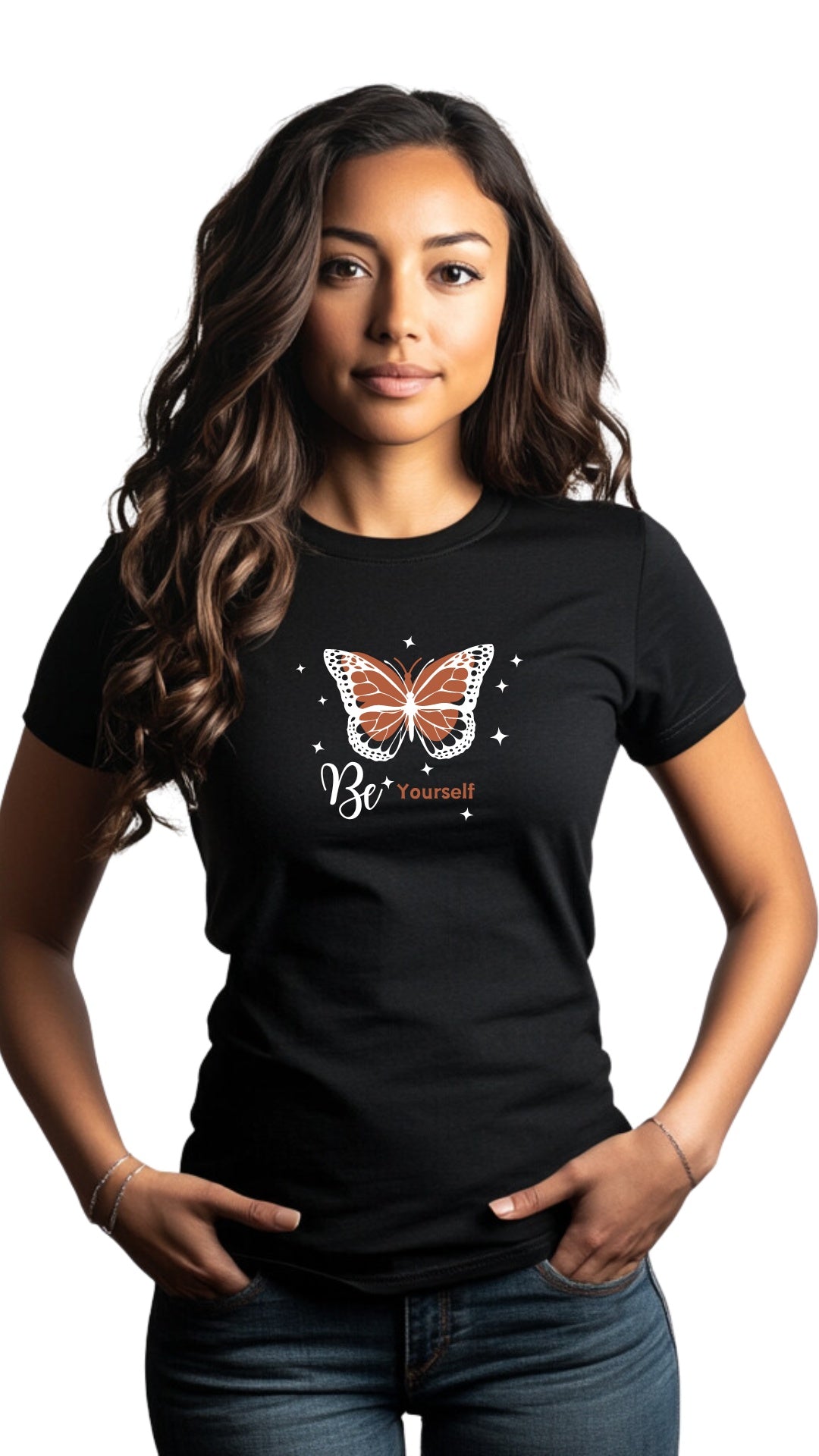 Female Tailored Round Neck T-Shirt - 'Be yourself' Secondary image