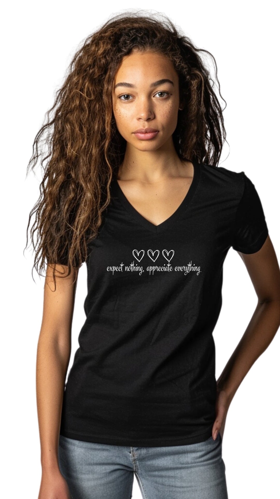 Female Tailored V-Neck T-Shirt - 'Appreciate Everything' Main image