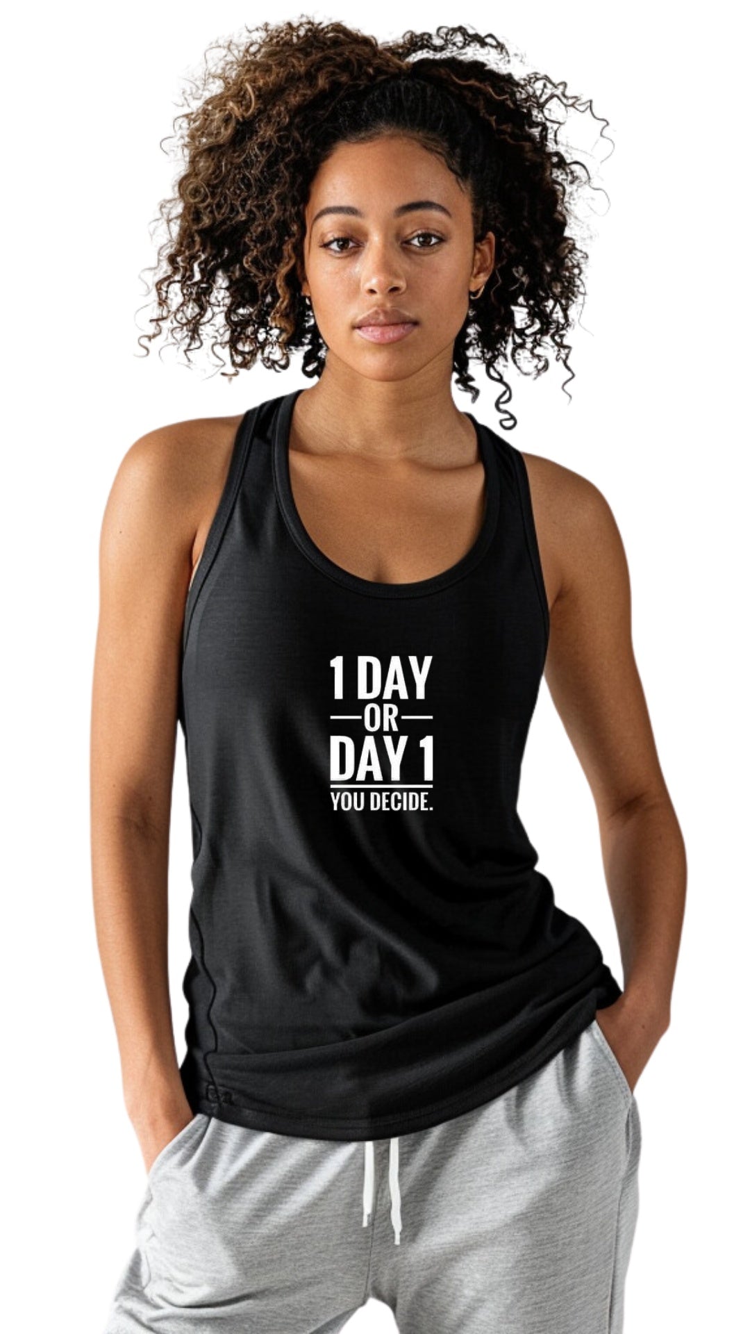 Classic Female Racer Back Tank Top - '1 Day or Day 1' Main image