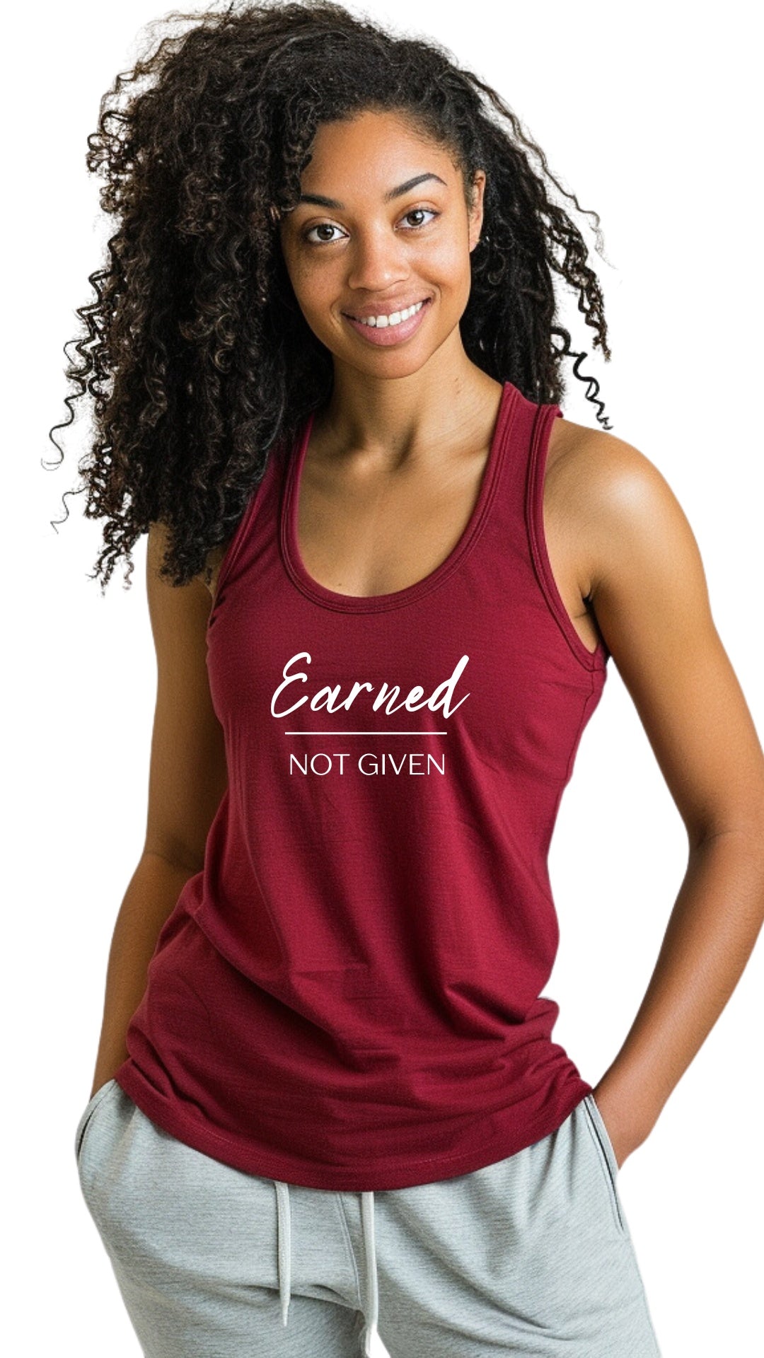 Classic Female Racer Back Tank Top - 'Earned Not Given' Main image