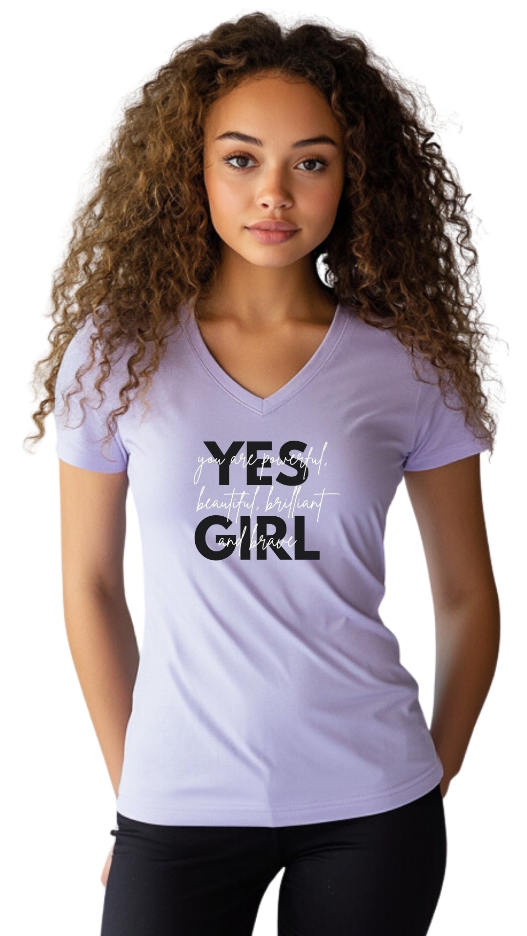 Female Tailored V-Neck T-Shirt - 'Yes Girl' Secondary image