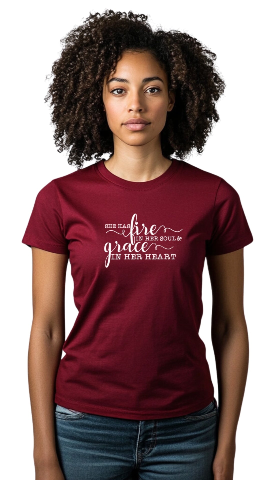 Female Tailored Round Neck T-Shirt - 'Grace In Her Heart' Main image