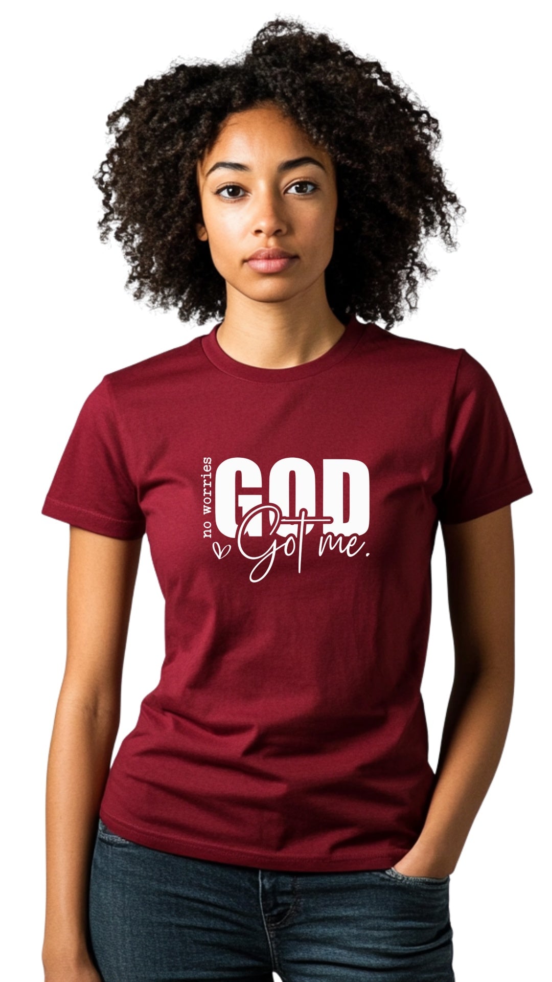 Female Tailored Round Neck T-Shirt – "God Got Me" Main image