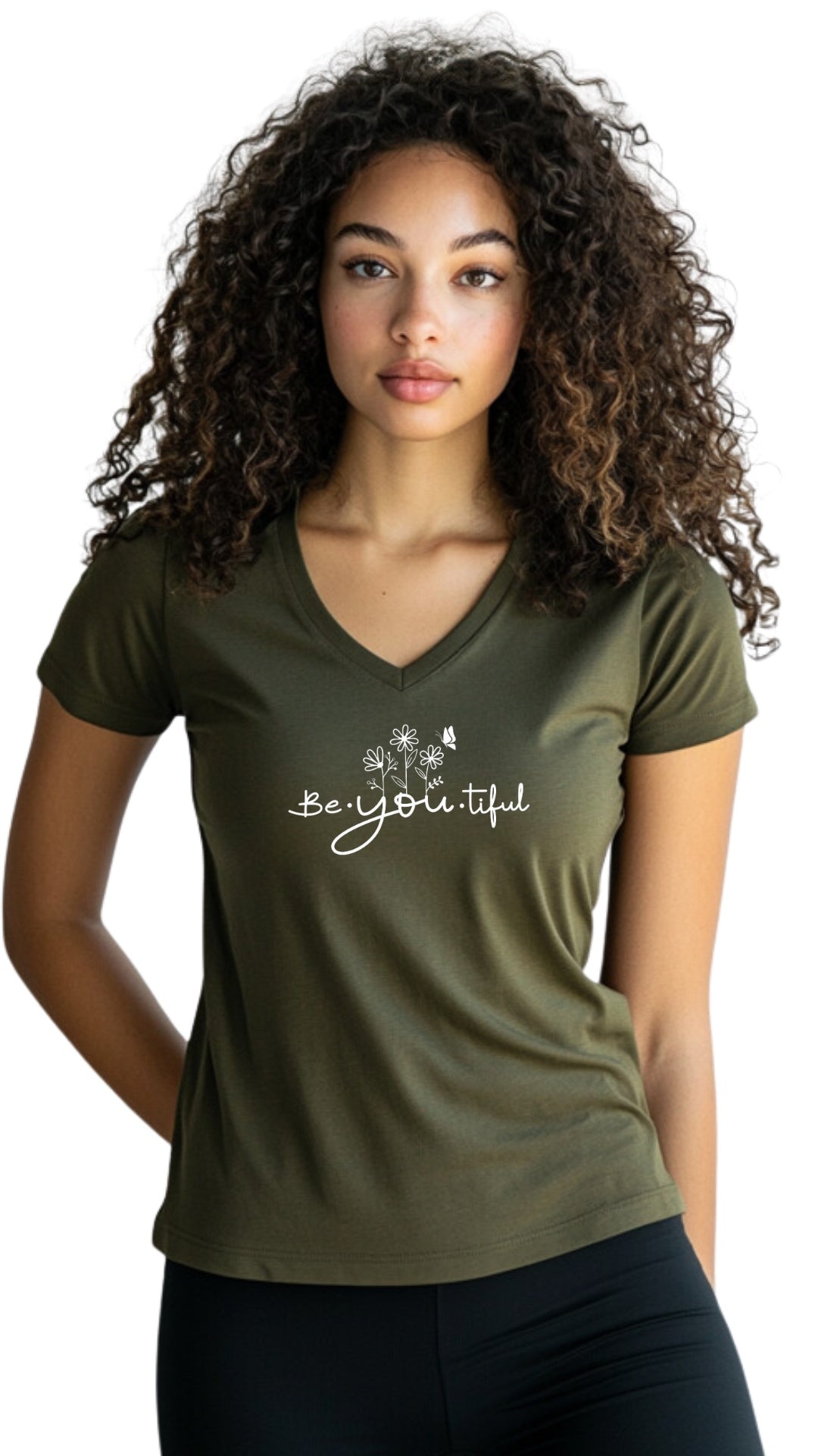 Female Tailored V-Neck T-Shirt - 'BeYouTiful' Main image