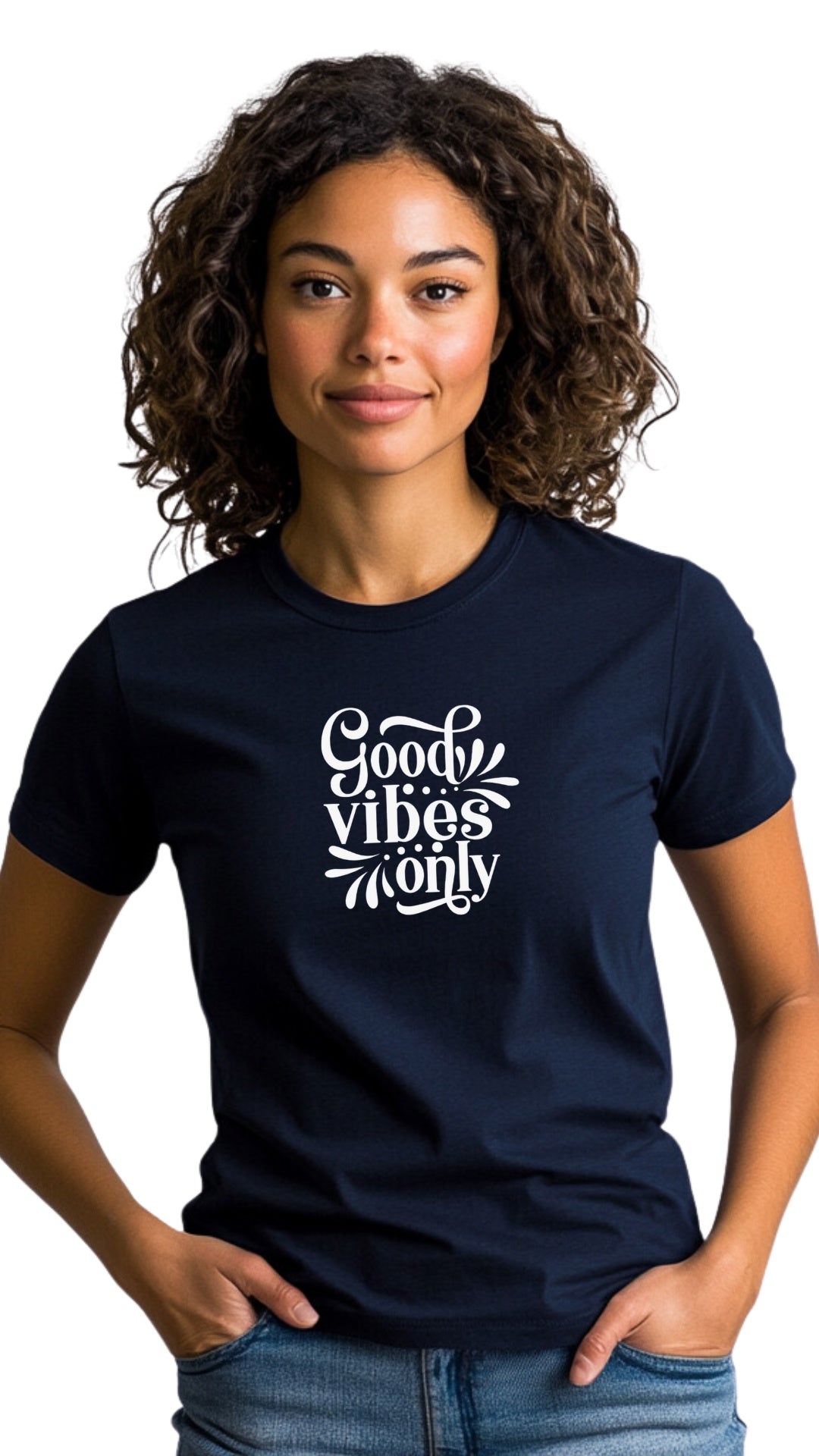 Female Tailored Round Neck T-Shirt - 'Good Vibes Only' Main image