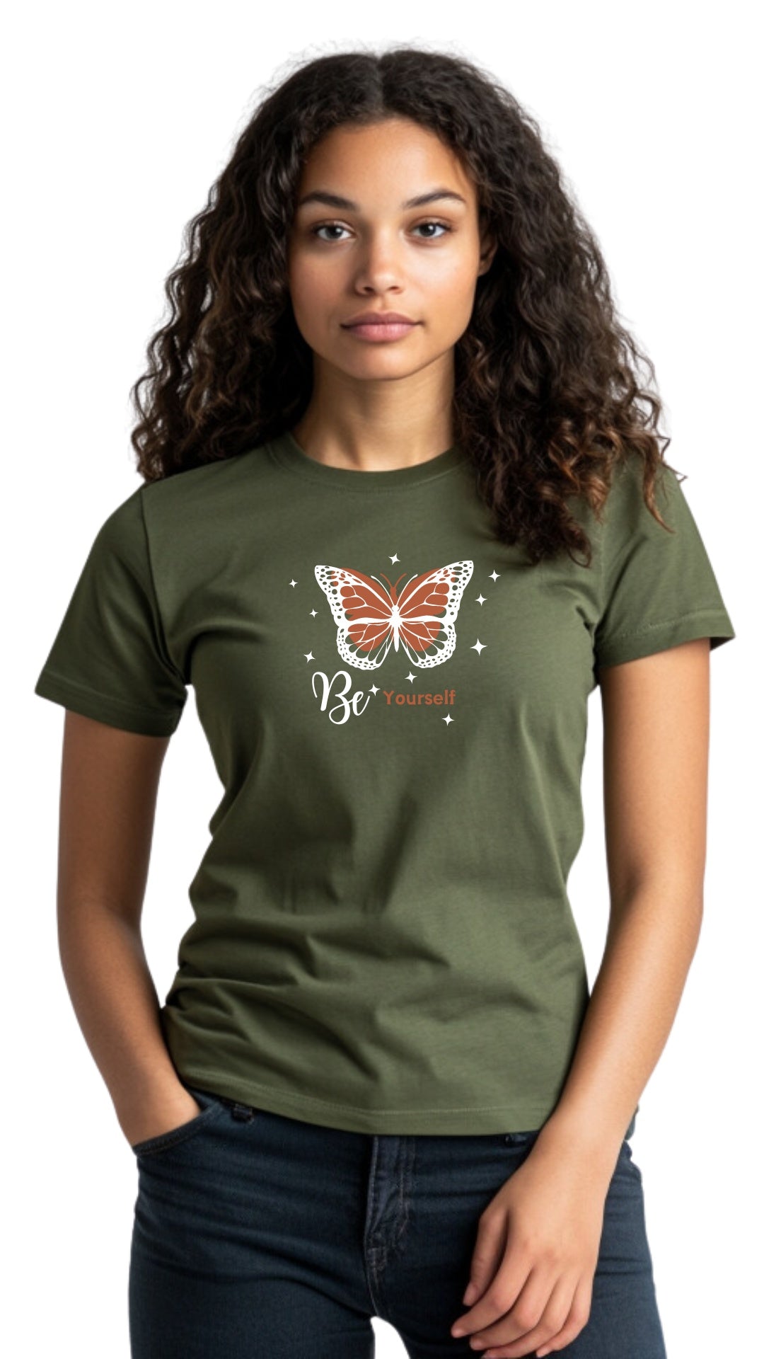 Female Tailored Round Neck T-Shirt - 'Be yourself' Main image