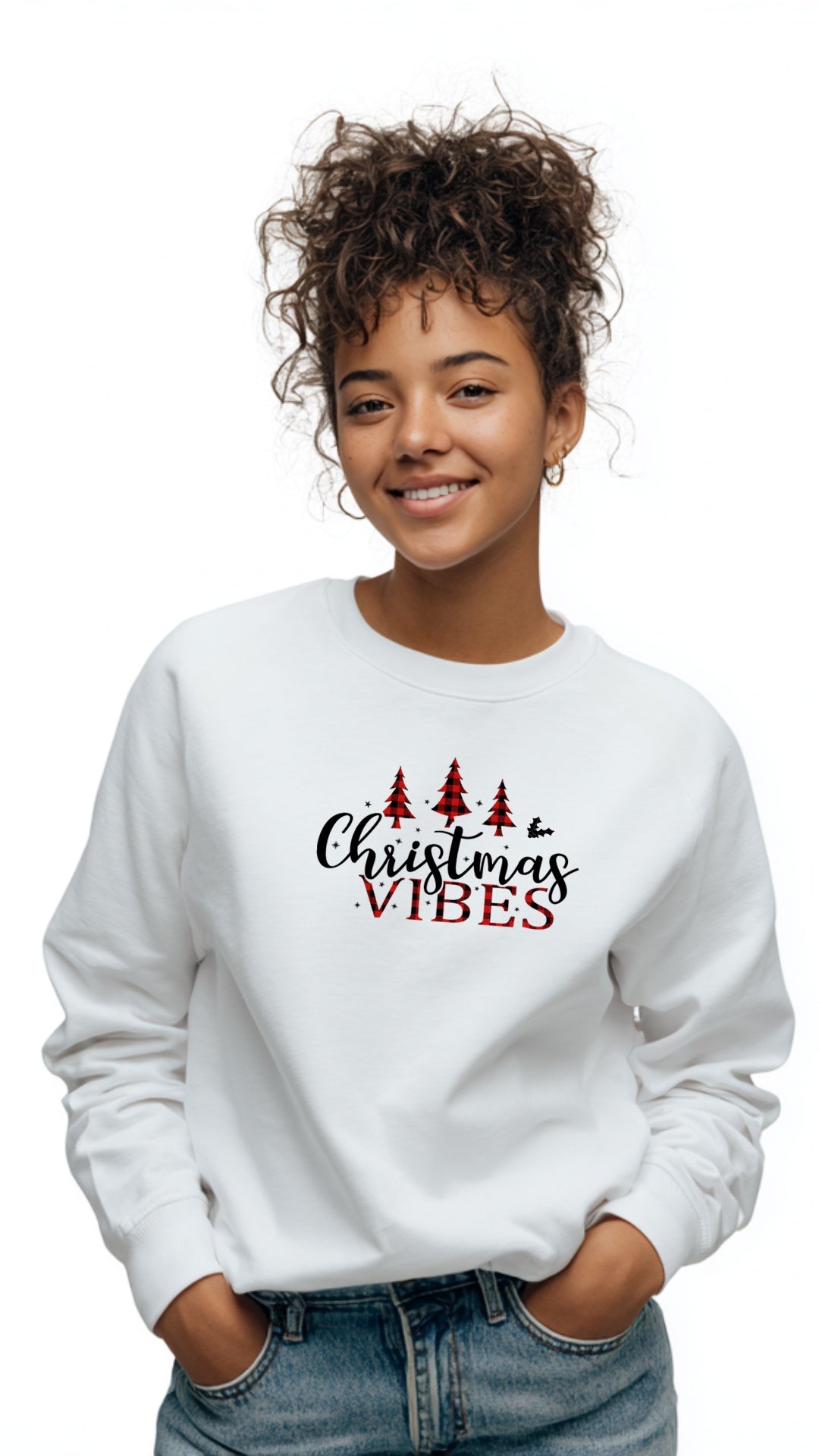 Crewneck Sweater - 'Christmas Vibes Plaid'