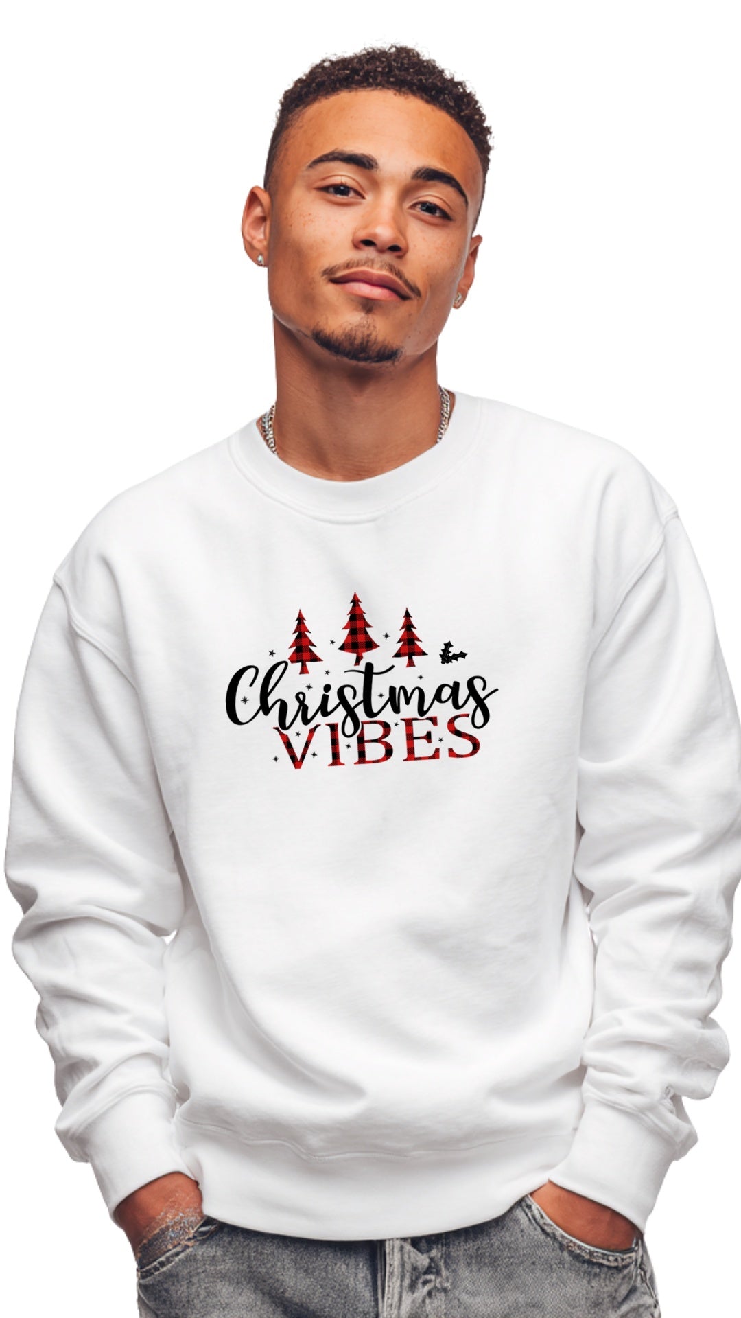 Crewneck Sweater - 'Christmas Vibes Plaid'
